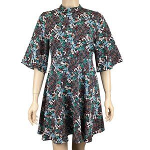Zara Dress Size Small Floral Bat Wing Sleeves Black‎ Ditsy Flowy Mini